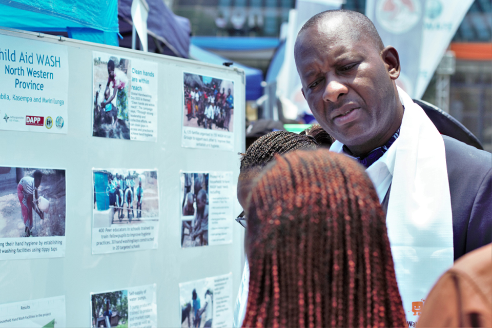 Minister of Water Development and Sanitation, Mike Mposha visits DAPP stands at the Global Hand Washing Day Commemoration